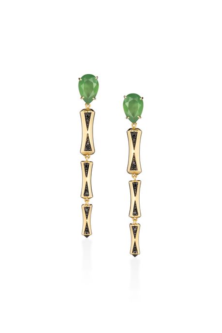 Brinco Bamboo Stone Longo Oa C/Espinel/Agata Verde/Bri Black - U