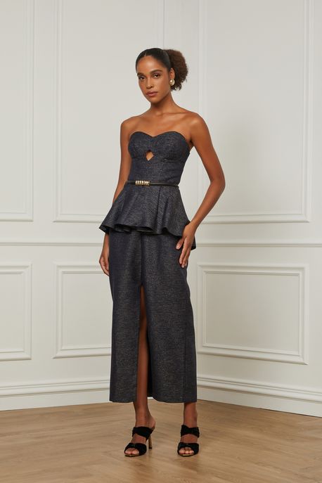 Vestido Midi Com Basqui Marinho Marinho - 36