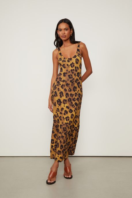Vestido De Malha Estampado Midi Onça Supermelon Est Onca Sombra Superlemon - P