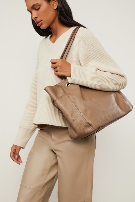 Bolsa De Couro Grande Fivelas Bege Cashmere - U