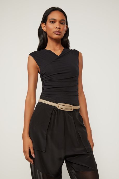 Cinto De Couro Fivela Forrada Bege Cashmere - G