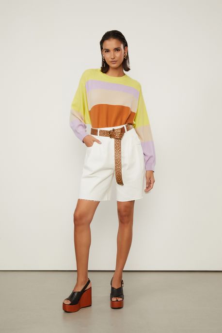 Bermuda De Sarja Com Prega Frente Off White - 38