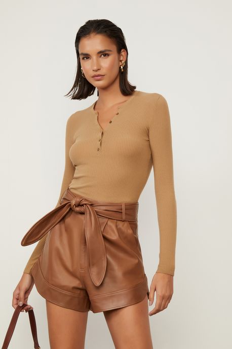 Short De Couro Max Barra Marrom Biscoito - 40