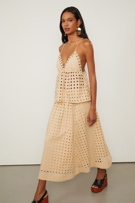 Saia Midi Evase De Laise Bolas Nude Marzipan - 42