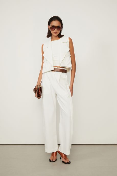 Calça Pantalona De Malha Estruturada Off White Detalhe Cós Off White - G