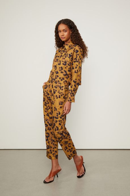 Calça Reta De Algodão Estampada Est Onca Sombra Superlemon - 36