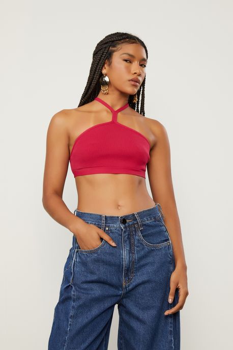 Top Cropped De Tricot Alça Rib Vermelho Cereja - G