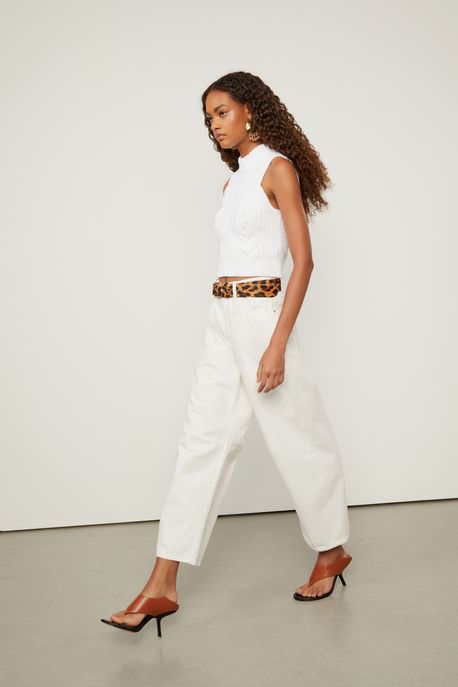 Blusa De Tricot Curta Detalhe Trança Branco - M