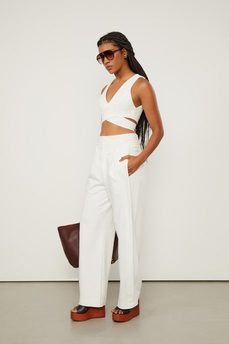 Top Cropped De Malha Estruturada Off White Off White - P