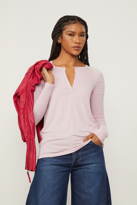 Blusa Manga Longa Raglan Rosa Vintage - GG