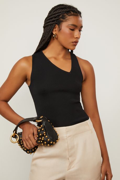 Blusa De Tricot Com Decote Assimétrico Preto - G