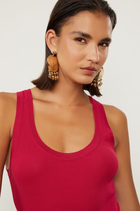 Regata De Tricot Canelado Com Decote u Vermelho Cereja - G
