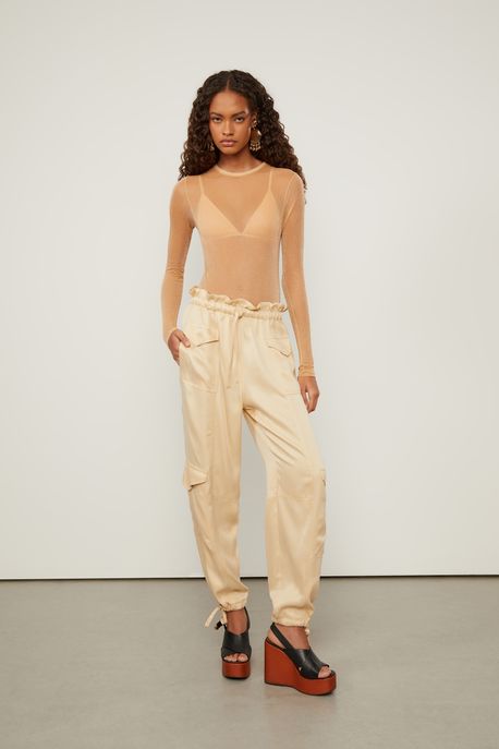 Body De Tule Lurex Marrom Com Prata Marrom Doe / Lurex - PP