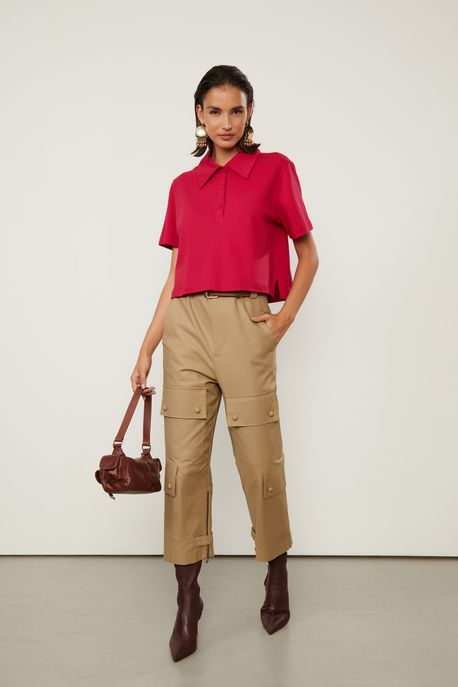 Blusa Polo De Malha Vermelho Cereja - M