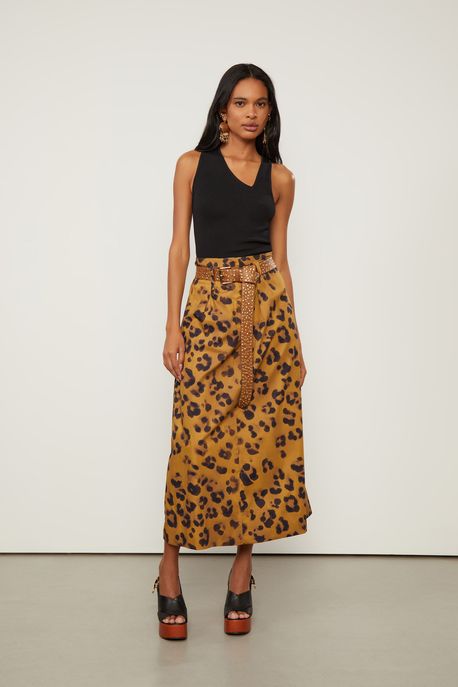 Saia Midi De Algodão Estampada Est Onca Sombra Superlemon - 34