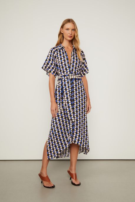 Vestido Chemise Midi Com Faixa Estampado Est Xadrez Woodstock Cannes e Preto p - 44