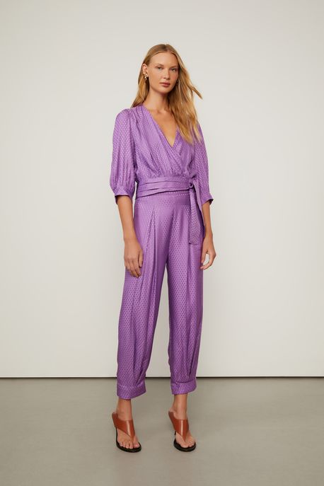 Calça Jacquard Cenoura Roxa Com Pregas Roxo Mirtilo - 38