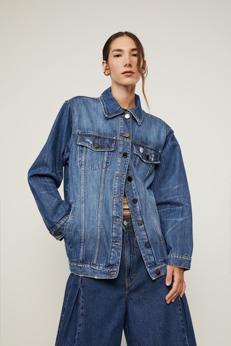 Jaqueta Jeans Efeitos Jeans Medio - P