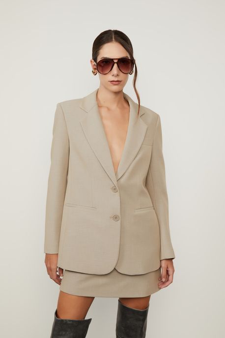 Blazer Alongado Com Pence Bege - 40