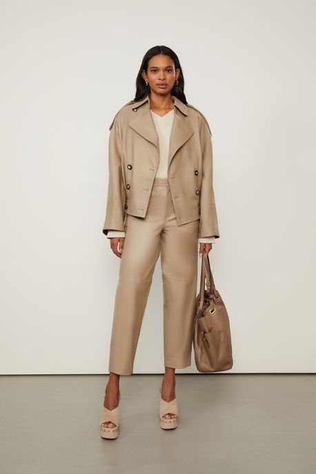 Calça De Couro Basic Bege Bege Cashmere - 38