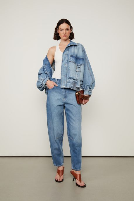 Calça Jeans Baggy Detalhe Joelho Jeans Claro - 44