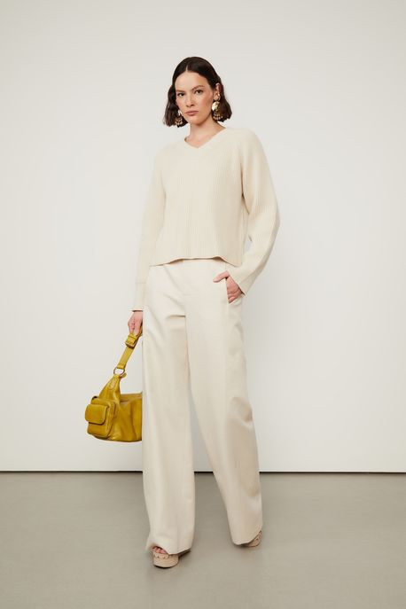 Calça Pantalona Com Bolso Na Lateral Bege Cashmere - 40