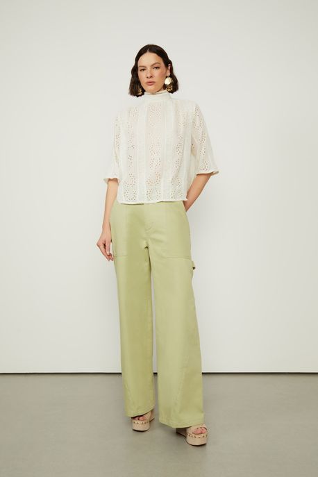 Calça De Sarja Bolsos Verde Verde Stone - 38