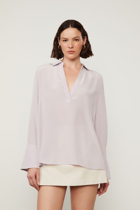 Camisa De Seda Polo Lilás Lilas Flash - 40