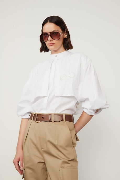 Camisa De Algodão Bordado Branco - G