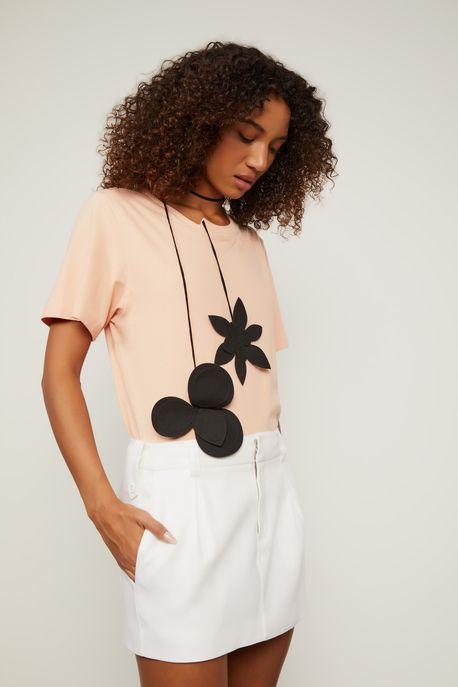 T-Shirt De Malha Rose Com Aplicação Rose Gold - P