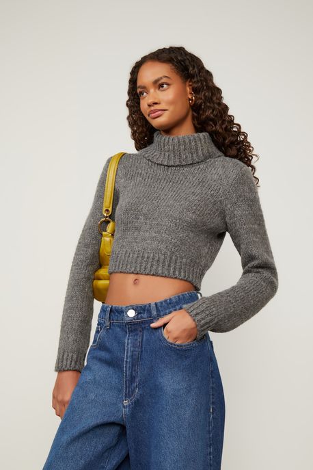 Blusa De Tricot Manga Longa Cropped Nv Color - P