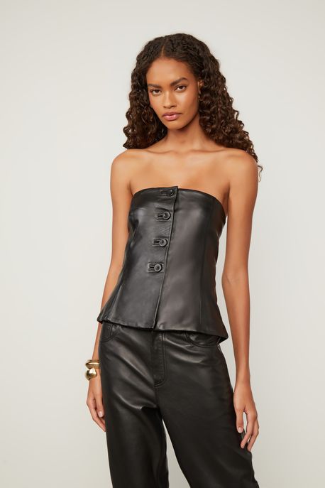 Top Sem Alca De Couro Botoes Pretos Preto - 44