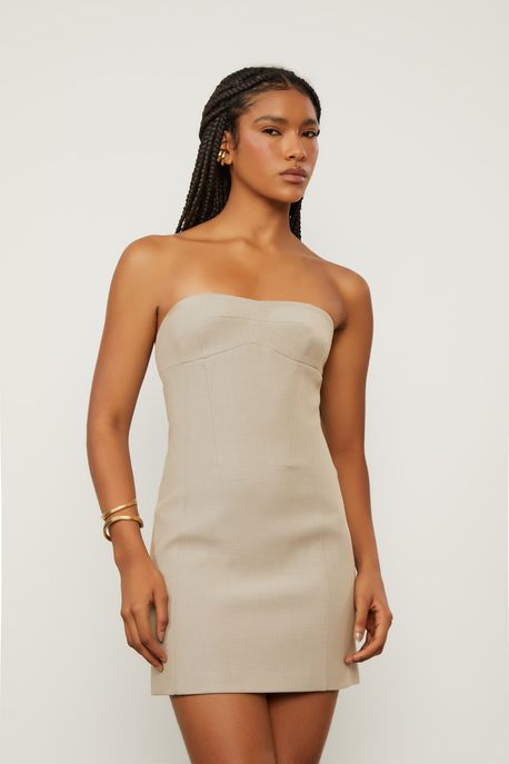 Vestido Curto Sem Alça Bege - 42