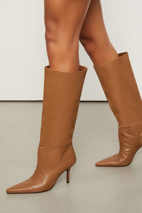 Bota De Couro Cano Alto Marrom Biscoito - 35