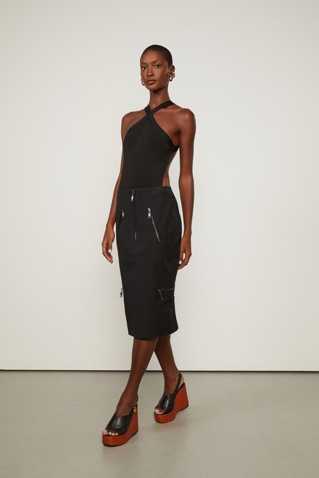 Saia Alongada Com Zíperes Preto - 40