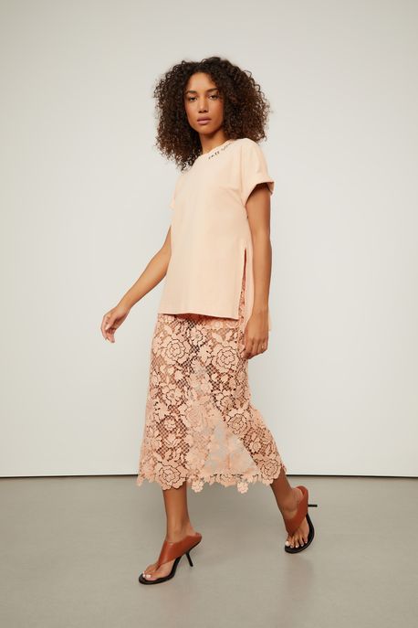Saia De Renda Midi Rosê Com Hot Pants Rose Gold - 38