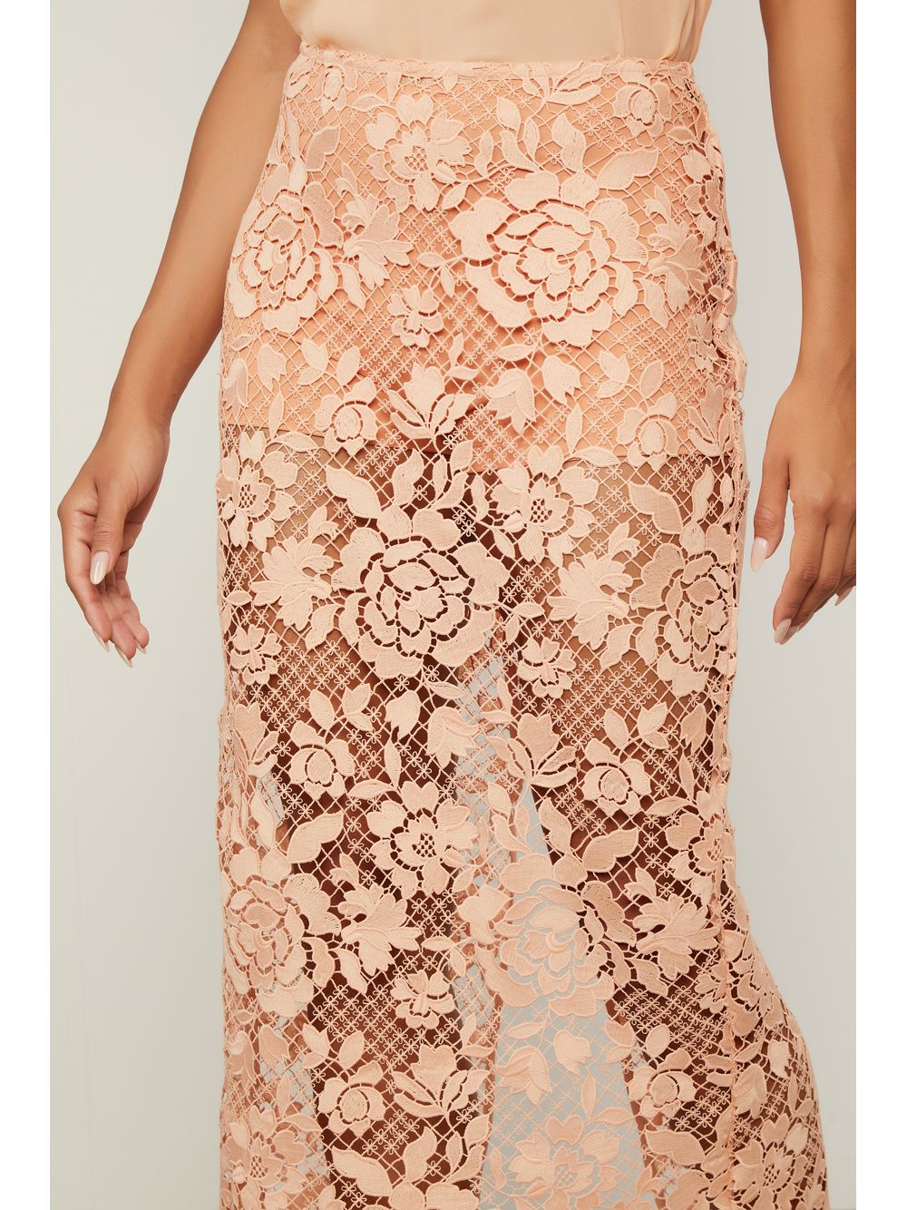 Animale — Saia De Renda Midi Rosê Com Hot Pants