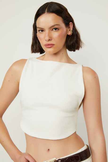 Blusa Cropped De Malha Crepe Off White - PP
