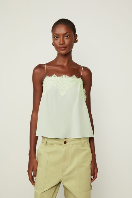 Regata De Seda De Alcinha Verde Decote Reto Verde Menta - 36