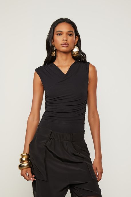 Body De Malha Franzido Preto - P