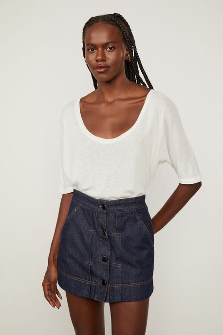 Blusa De Malha Básica Com Decote u Oversized Off White - G