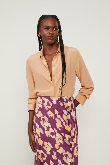 Camisa Seda Básica Bege Toast - 36