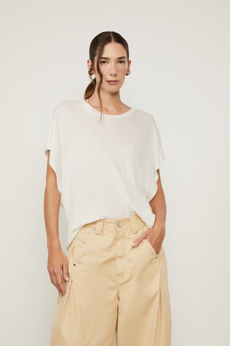 Blusa De Malha Oversized Manga Curta Off White - M