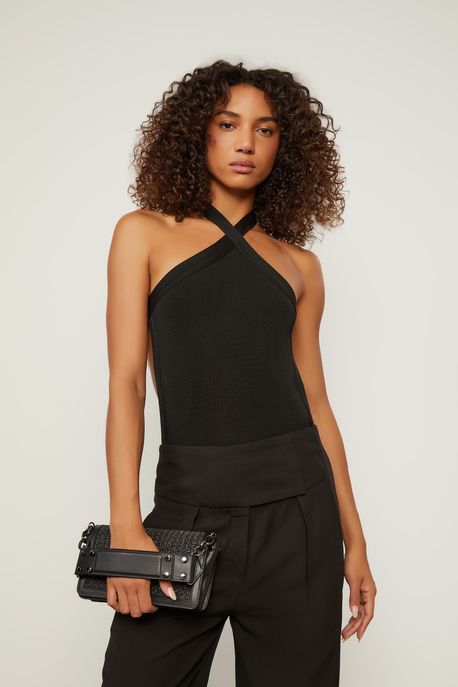 Clutch De Couro Faixa Preto - U