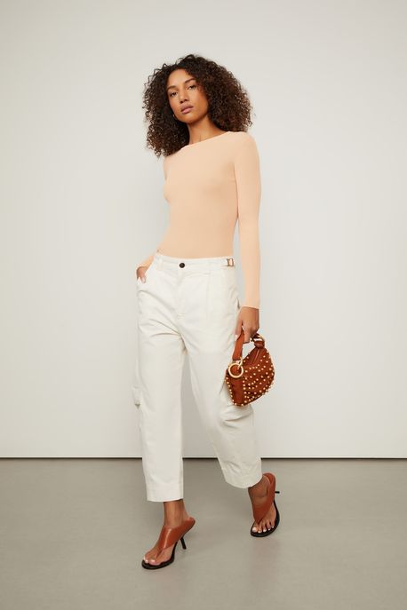 Blusa De Tricot Canelado Com Manga Longa Básica Rose Gold - P