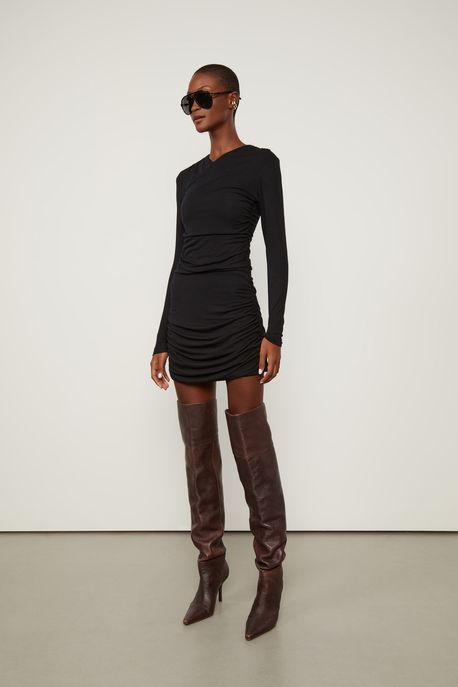 Vestido De Malha Preto Curto Transpasse Preto - M