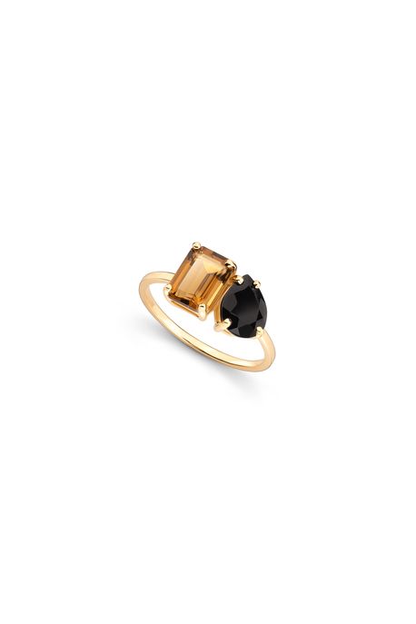 Anel Simple Oa C/Quartzo Whisky /Negro - 17