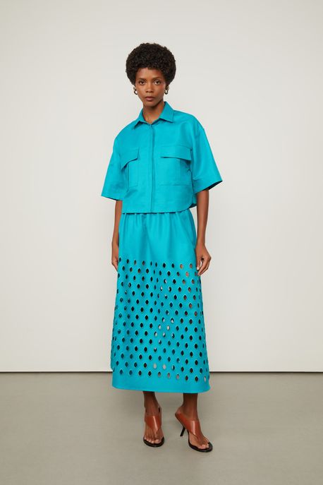 Saia Midi Bordada Azul Frame - 38