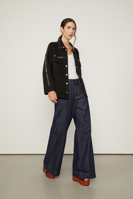 Camisa De Tricot Com Detalhe Ilhós Preto - G