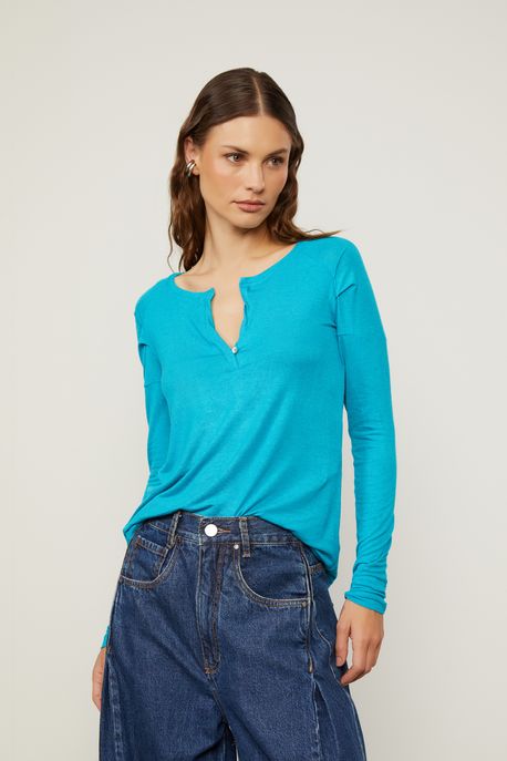 Blusa Manga Longa Raglan Azul Frame - M